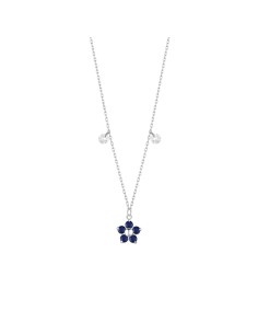 COLLANA DONNA IN ACCIAIO CON PENDENTE FIORE CON E PETALI ZICONE BLU
