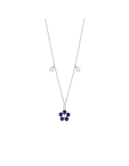COLLANA DONNA IN ACCIAIO CON PENDENTE FIORE CON E PETALI ZICONE BLU