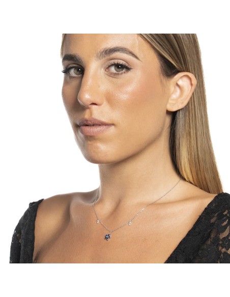 COLLANA DONNA IN ACCIAIO CON PENDENTE FIORE CON E PETALI ZICONE BLU