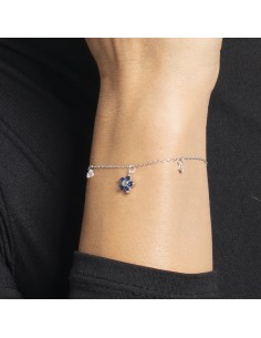BRACCIALE DONNA IN ACCIAIO CON PENDENTE FIORE E PETALI ZIRCONE BLU 2