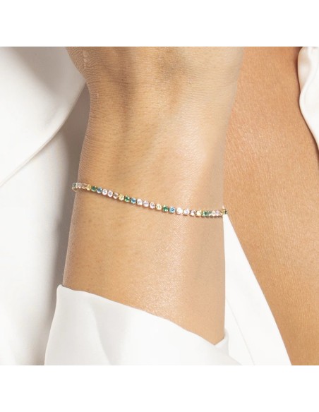 BRACCIALE TENNIS DONNA IN ACCIAIO COLORE ORO CON ZIRCONI MULTICOLOR