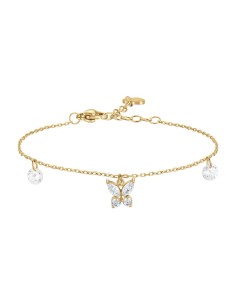 BRACCIALE DONNA IN ACCIAIO COLORE ORO CON PENDENTE FARFALLA ED ALI ZIRCONE BIANC