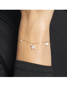 BRACCIALE DONNA IN ACCIAIO COLORE ORO CON PENDENTE FARFALLA ED ALI ZIRCONE BIANC 2