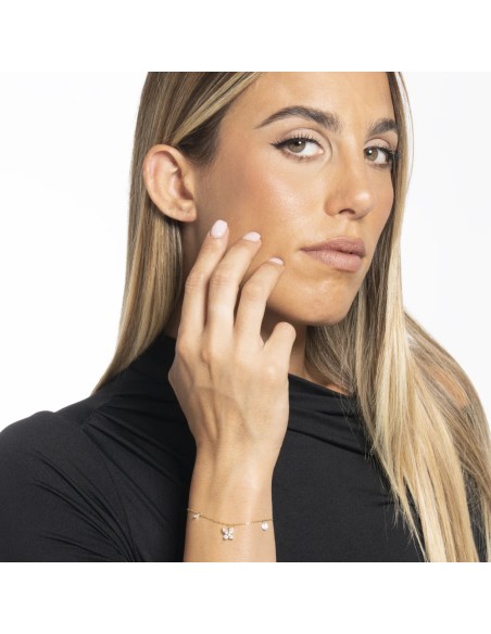 BRACCIALE DONNA IN ACCIAIO COLORE ORO CON PENDENTE FARFALLA ED ALI ZIRCONE BIANC