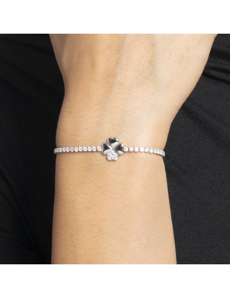 BRACCIALE TENNIS DONNA IN ACCIAIO CON QUADRIFOGLIO E PUNTI LUCE ZIRCONE BIANCO