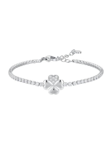 BRACCIALE TENNIS DONNA IN ACCIAIO CON QUADRIFOGLIO E PUNTI LUCE ZIRCONE BIANCO