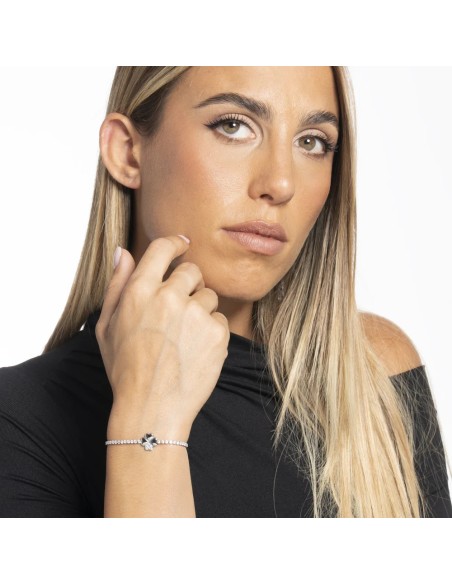BRACCIALE TENNIS DONNA IN ACCIAIO CON QUADRIFOGLIO E PUNTI LUCE ZIRCONE BIANCO
