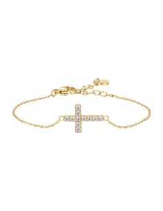BRACCIALE DONNA IN ACCIAIO E IP GOLD CON CROCE E ZIRCONI BIANCHI