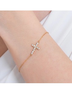 BRACCIALE DONNA IN ACCIAIO E IP GOLD CON CROCE E ZIRCONI BIANCHI 2