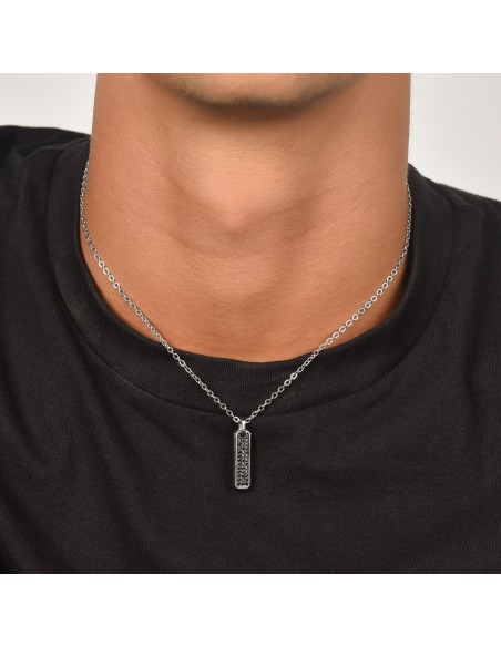 COLLANA UOMO IN ACCIAIO CON ELEMENTO CON CRISTALLI NERI